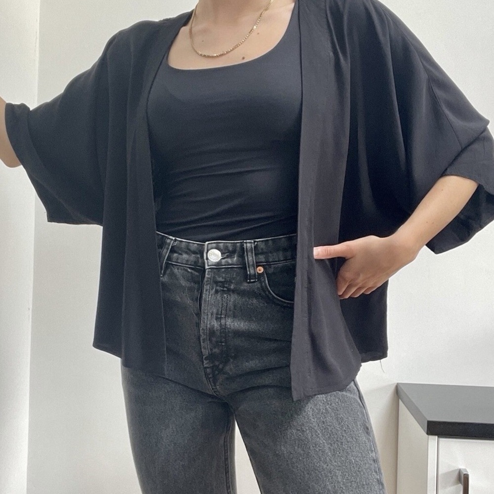 FOREVER 21 | Black Lace Crochet Back Trim Rayon Cotton Kimono